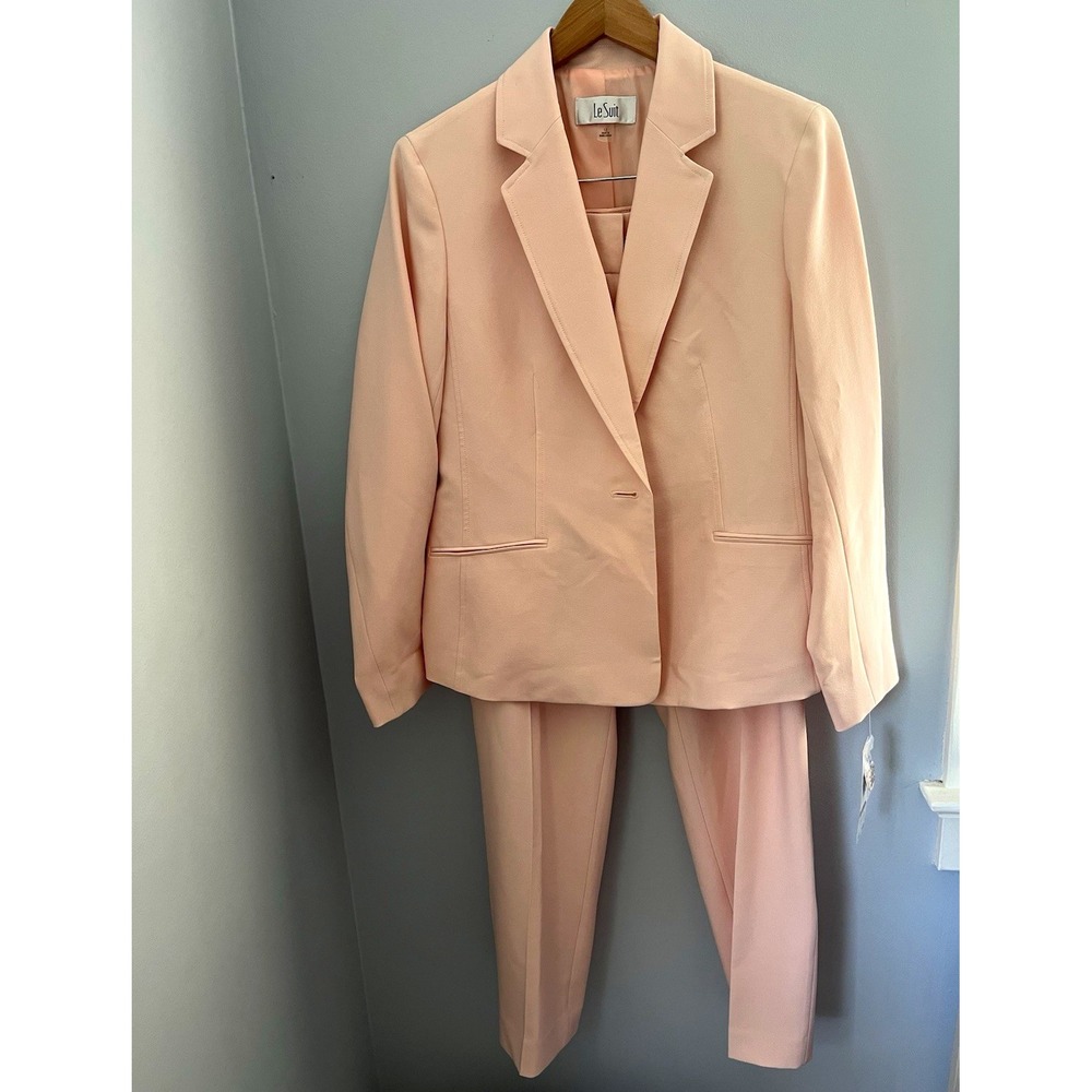Le Suit Women's Pink blossom 2 Piece Pant Suit Set Size 12 One-Button Notch Lape